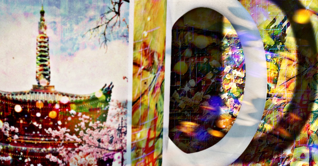 a-1097 桜映える塔 Tower where cherry blossoms shineでマグカップ☆応援企画商品☆