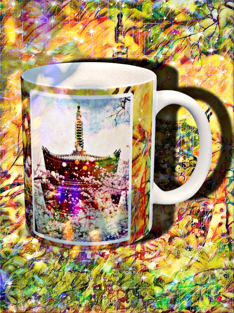 a-1097 桜映える塔 Tower where cherry blossoms shineでマグカップ☆応援企画商品☆