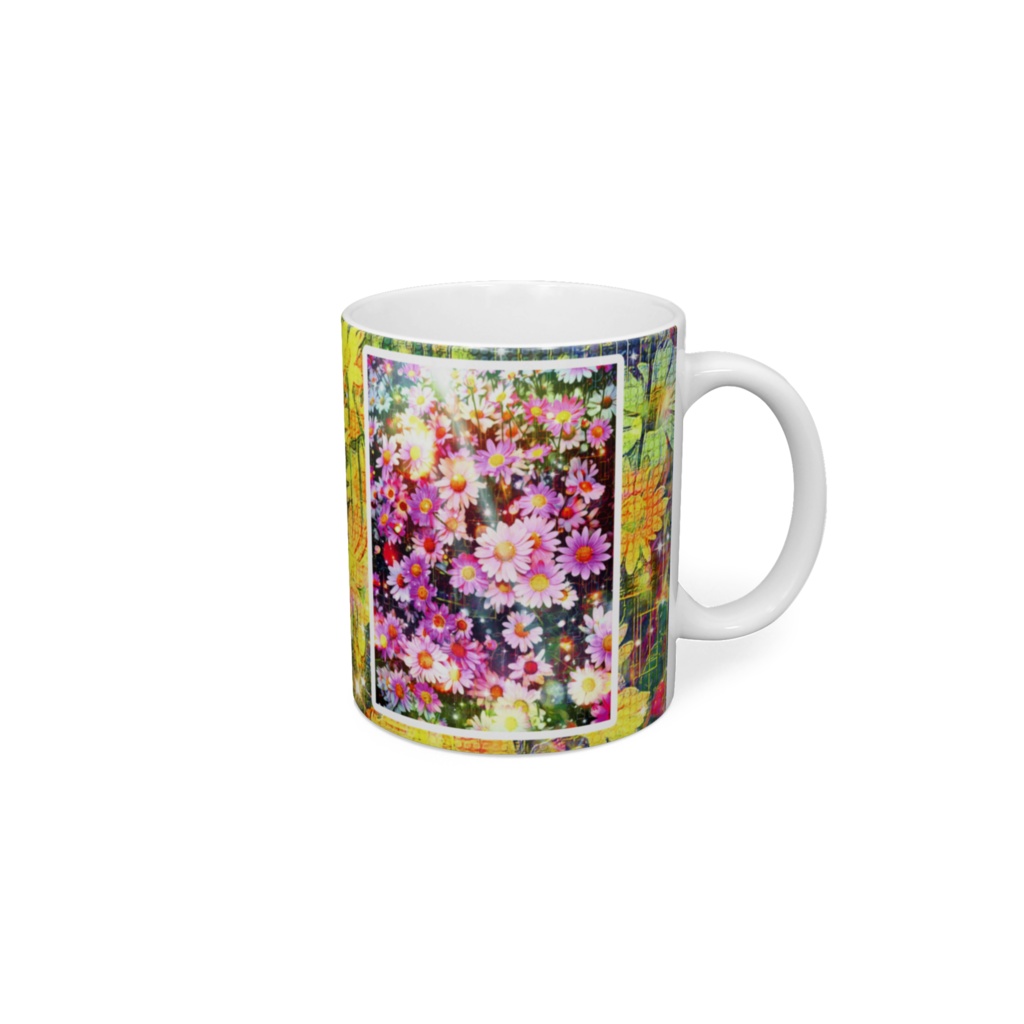a-1132 湧き上がる花達 Pink flowers grow upでマグカップ作りました。 ☆応援企画商品☆