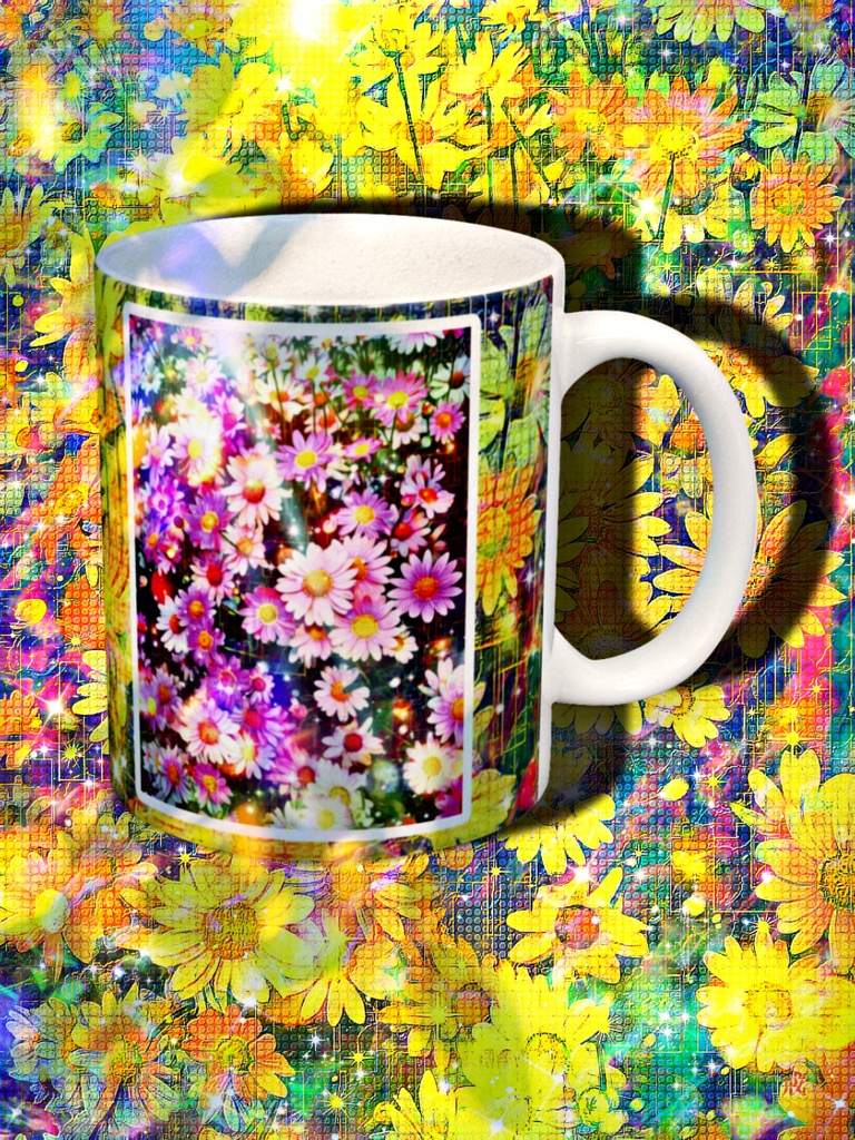 a-1132 湧き上がる花達 Pink flowers grow upでマグカップ作りました。 ☆応援企画商品☆