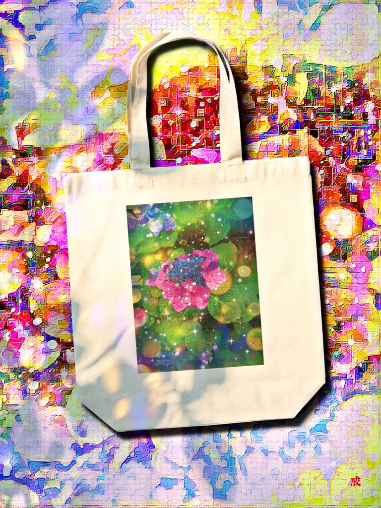 a-1162 雨の紫陽花 Hydrangea blooming in the rainでトートバッグ作りました。 ☆応援企画商品☆