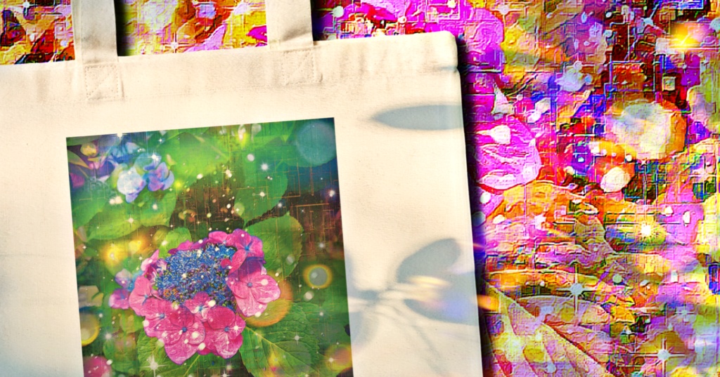 a-1162 雨の紫陽花 Hydrangea blooming in the rainでトートバッグ作りました。 ☆応援企画商品☆