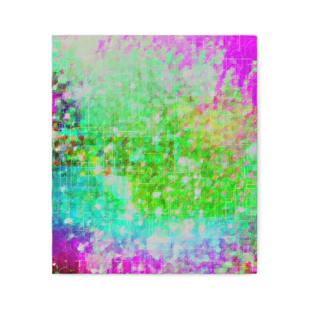 a-1171 緑葉と幾何学的光の模様 Green leaves and geometric light patternでキャンバスアート( F10 (455mm×530mm) )作りました。 ☆応援企画商品☆