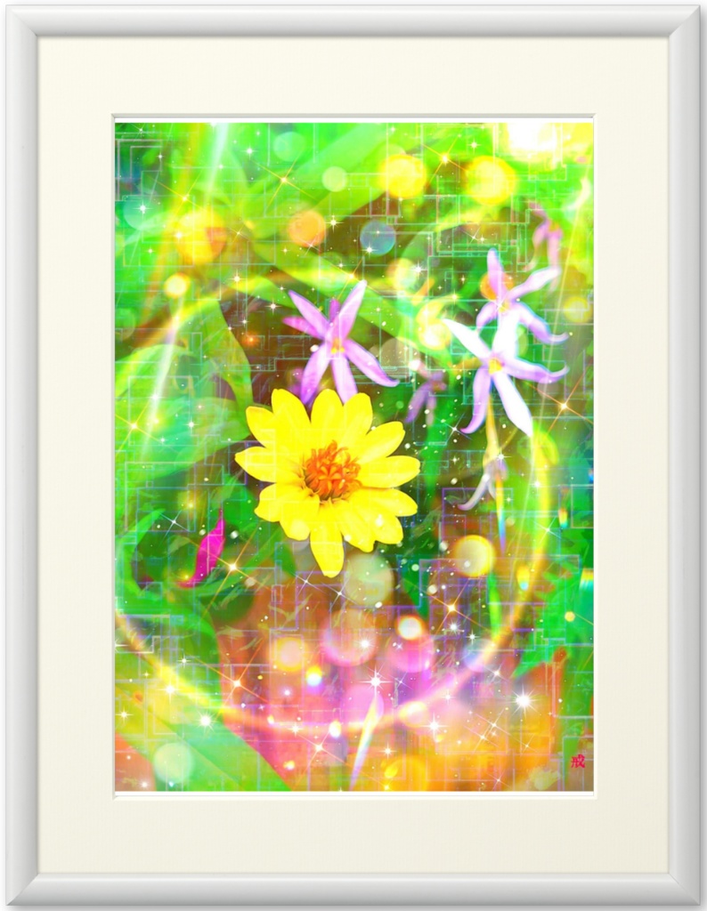応援企画:a-1356 陽の充たる野花 Wildflowers with halo でプリモアート(複製画) 作りました。