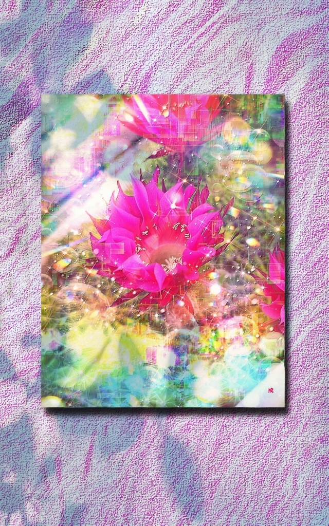 a-2054 棘のある紅い花 Desert's gem in bloom キャンバスアート - F6