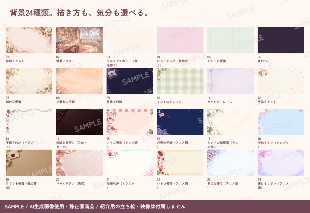 【無料版あり】配信画面まるごとセット いちごの手紙|待機・終了・週間予定表 PNG150点+文字を変えられる編集ツール【商用利用可・透過PNG】