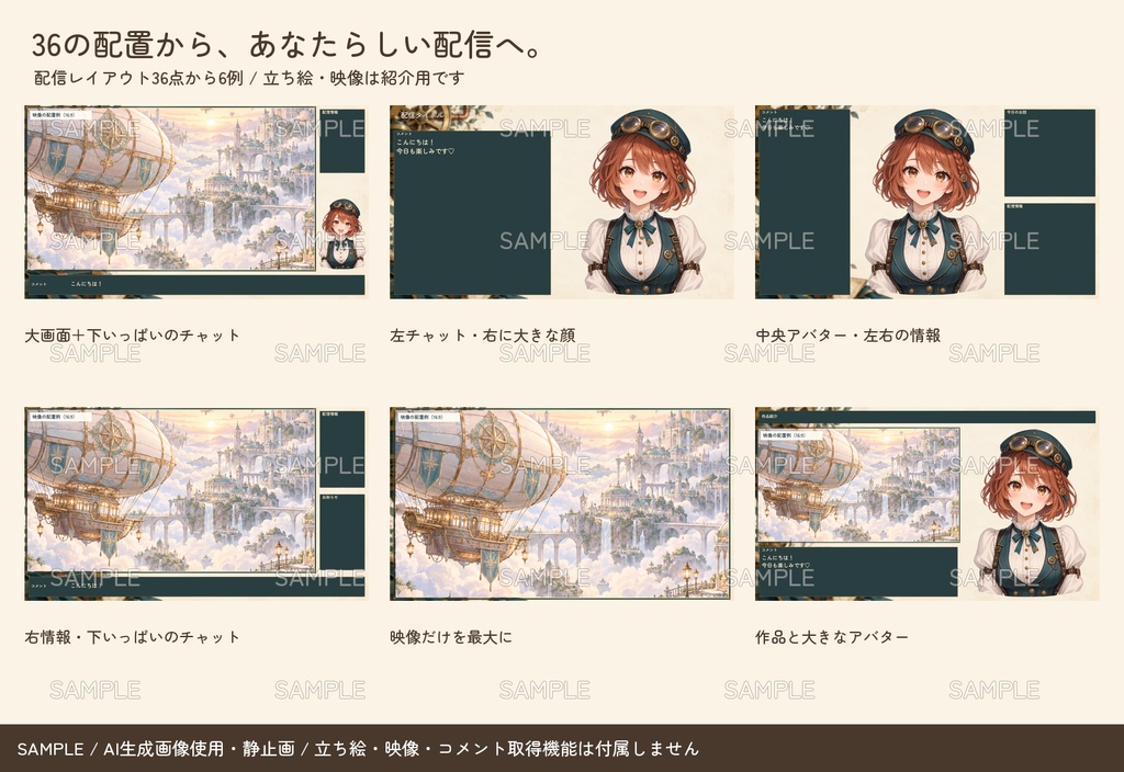 【配信者・VTuber向け】スチームパンク機関室の配信画面まるごとセット|配信・待機・終了・予定表 150点+編集ツール|無料お試し版あり|スチームパンク機関室 ver.【AI使用】
