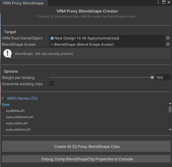[VRM] ARKIT 52 Blendshape Clipping List Create
