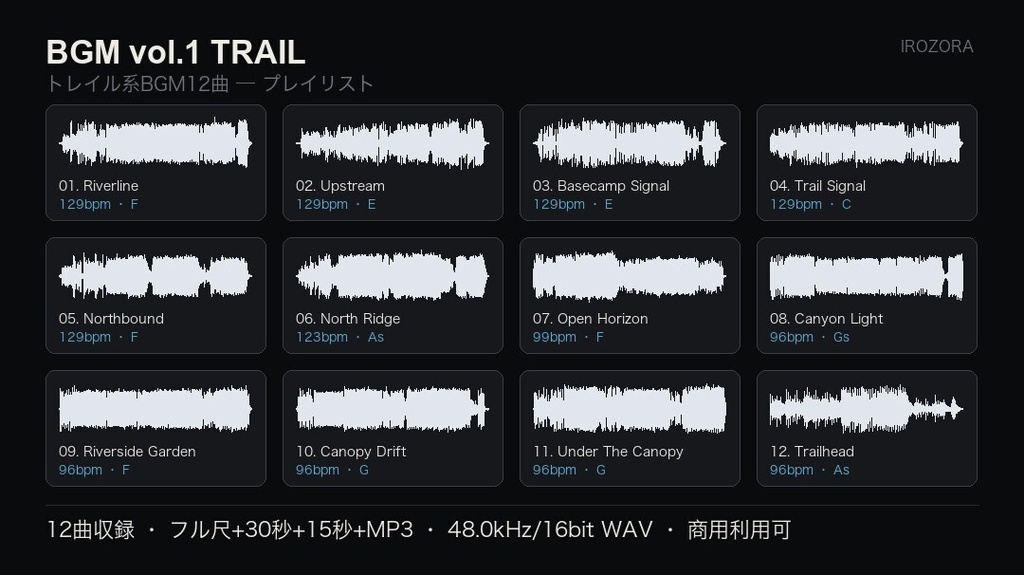 IROZORA BGM vol.1 TRAIL|屋外・空撮のBGM 12曲 12点 商用利用OK