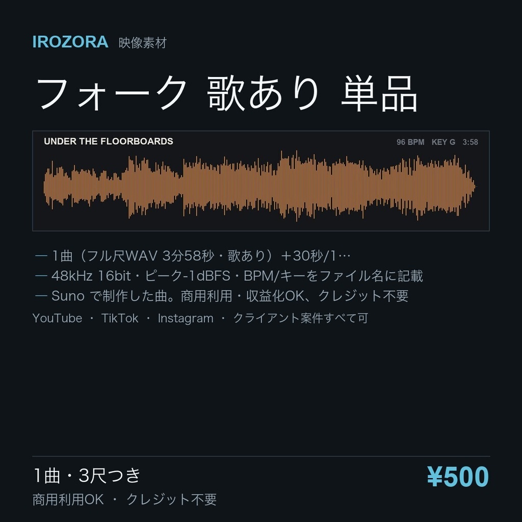 IROZORA BGM 単品 フォーク｜床下の小さな暮らし UNDER THE FLOORBOARDS 3分58秒・歌あり 商用利用OK
