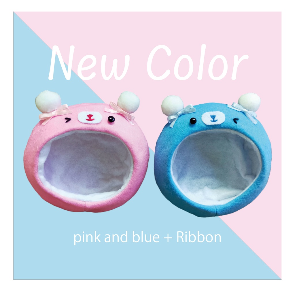 クマちゃんベレー帽 ブルー&ピンク＋リボン - おべべ - BOOTH