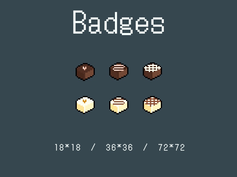 ドット絵/chocolate / Pixel Art Styled / Sub Badges/ Twitch /Bit