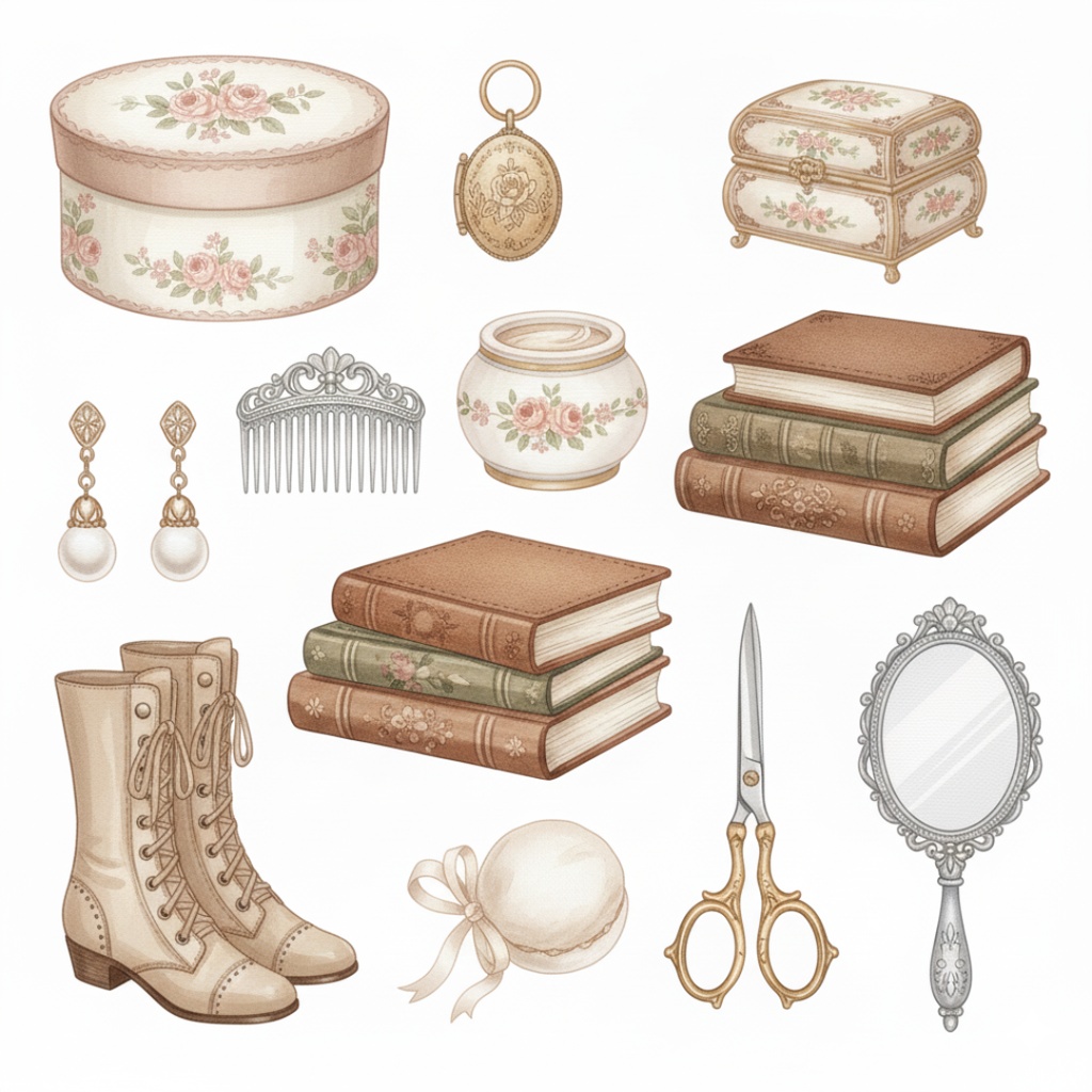 【水彩画風】レトロファッション クリップアートコレクション (PNG形式)