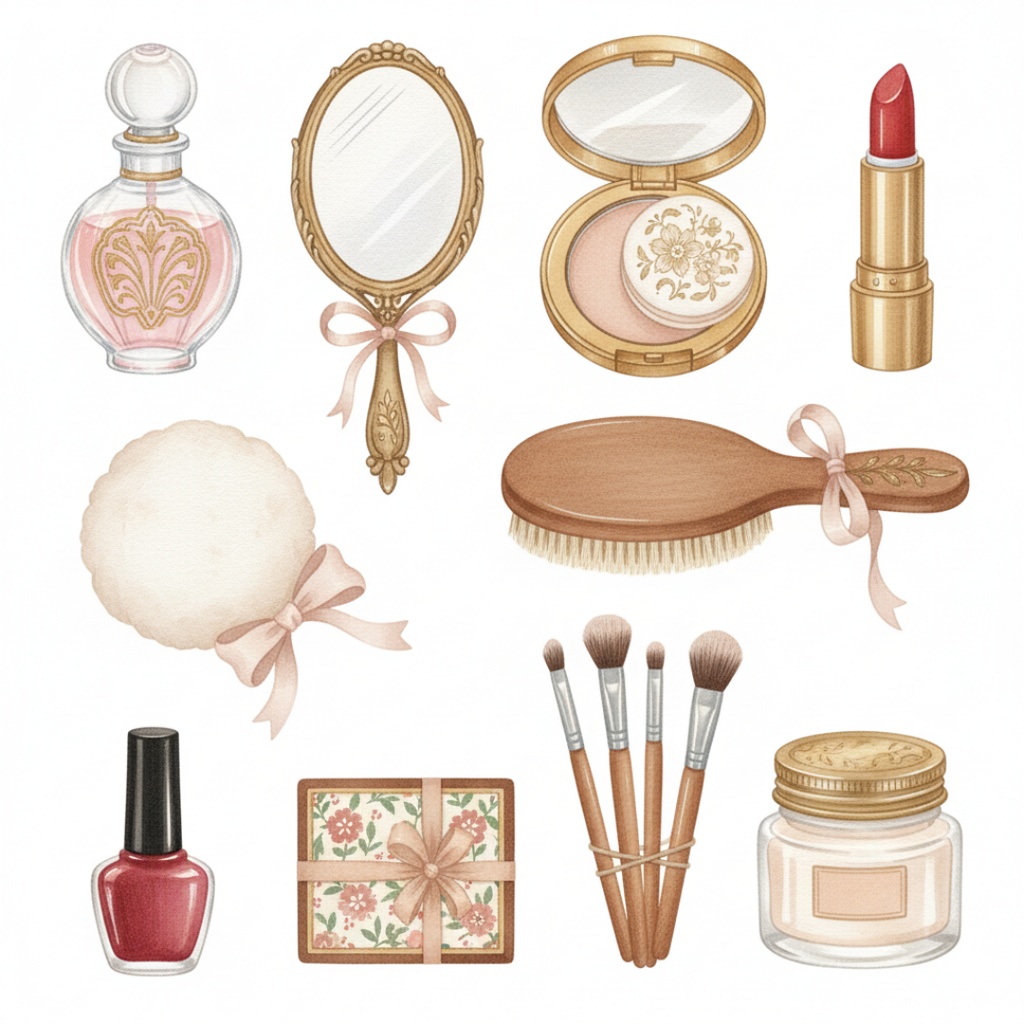 【水彩画風】レトロファッション クリップアートコレクション (PNG形式)