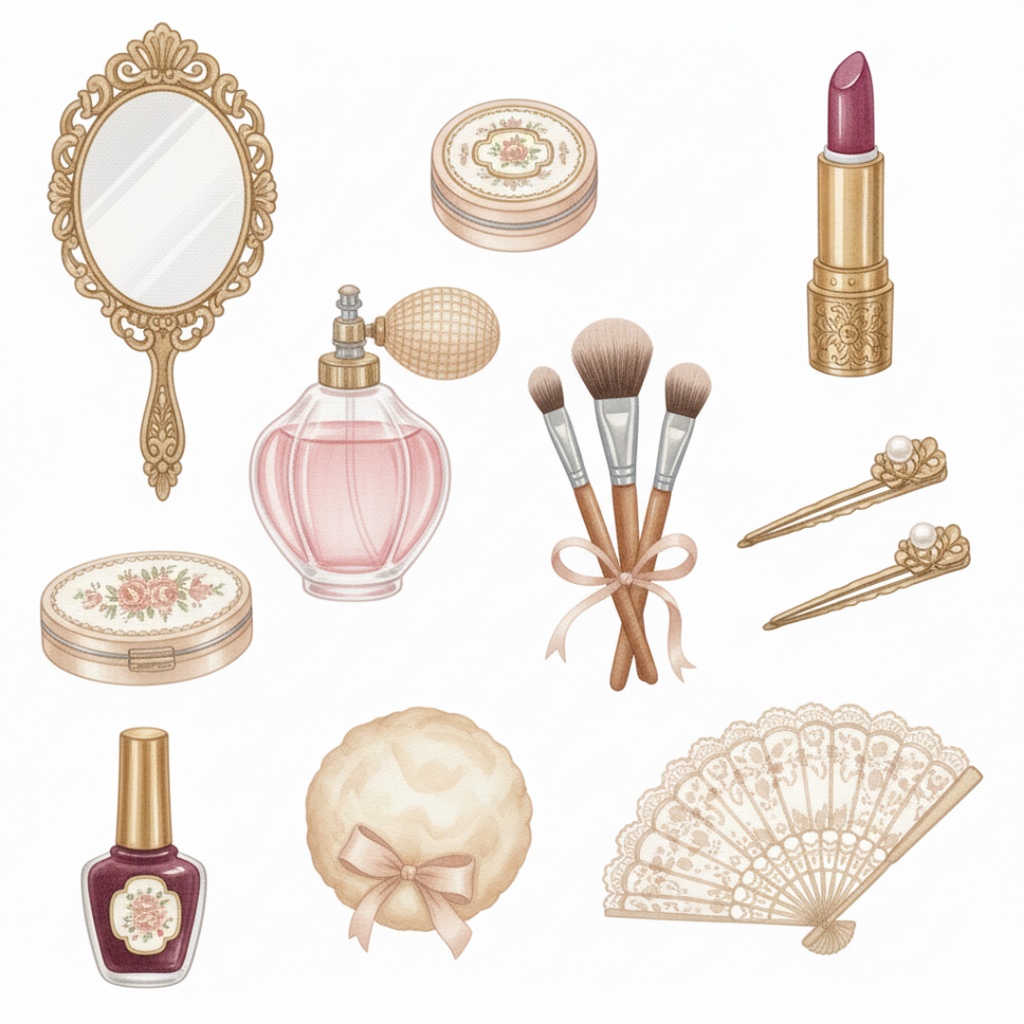 【水彩画風】レトロファッション クリップアートコレクション (PNG形式)