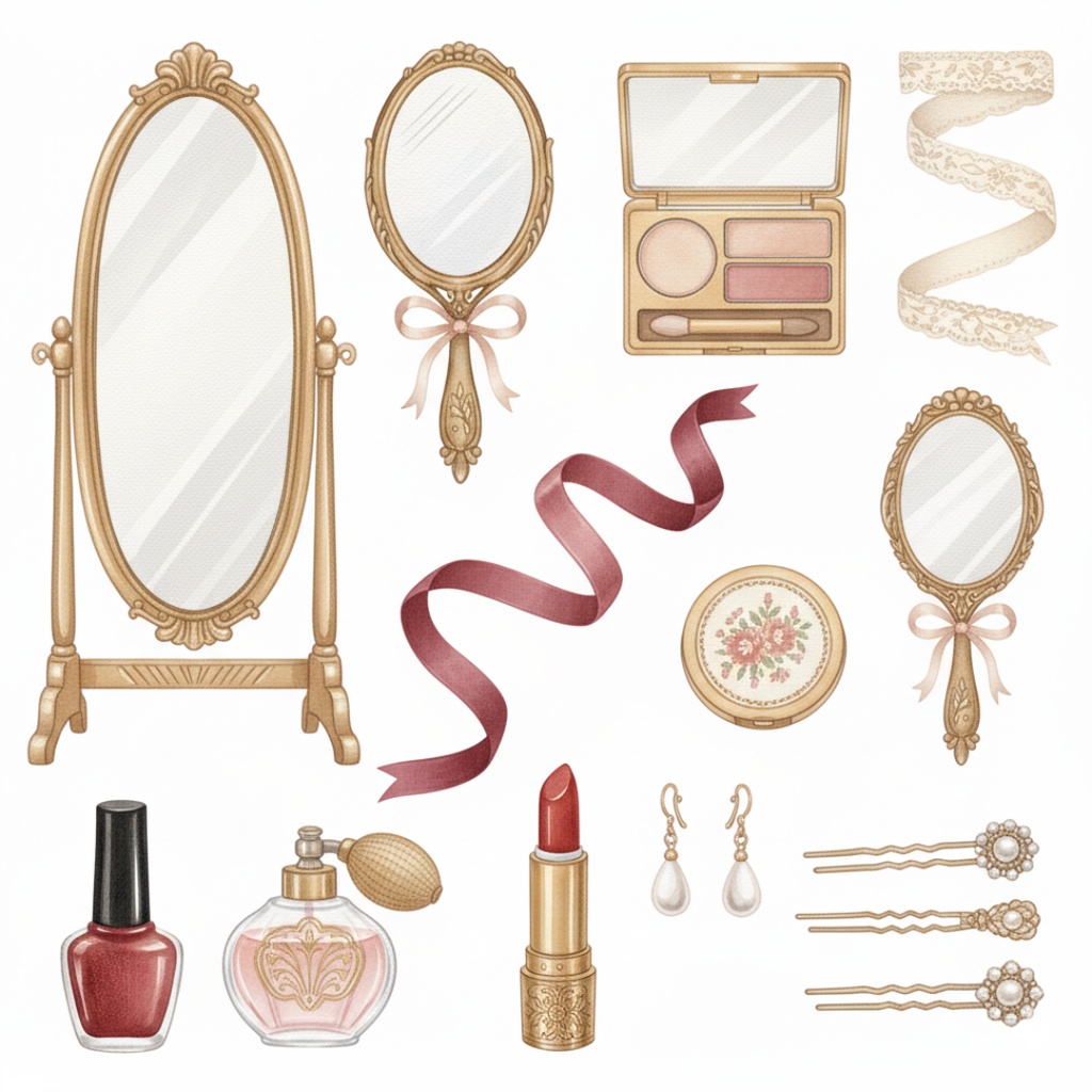 【水彩画風】レトロファッション クリップアートコレクション (PNG形式)