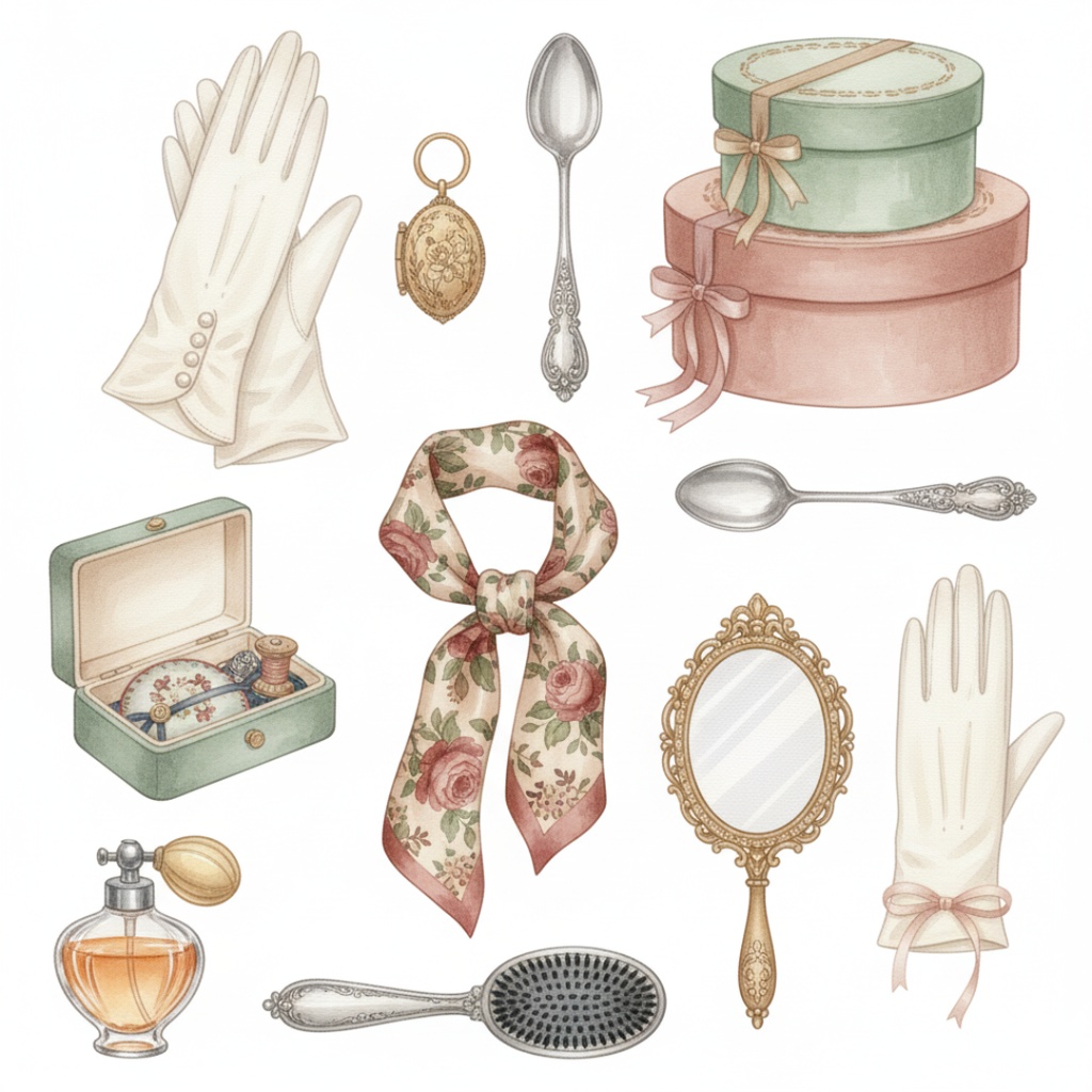 【水彩画風】レトロファッション クリップアートコレクション (PNG形式)