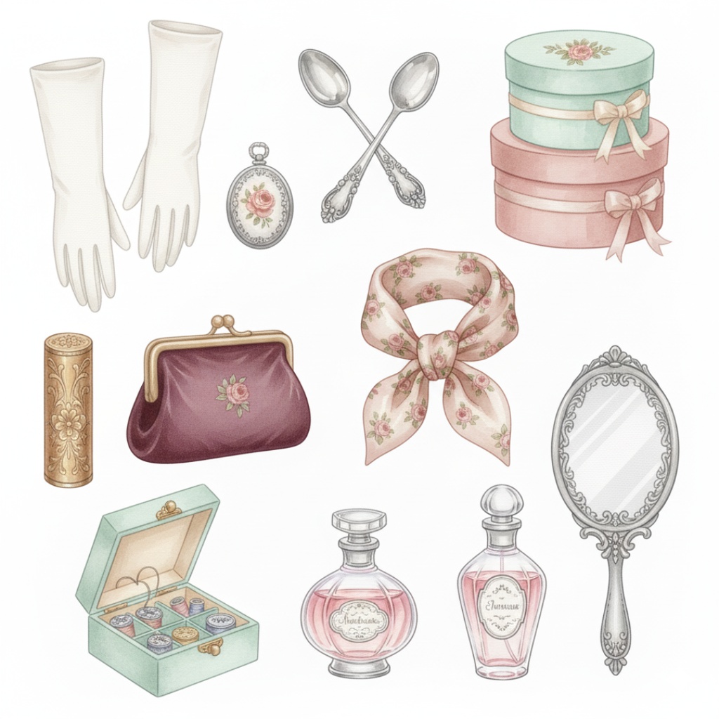 【水彩画風】レトロファッション クリップアートコレクション (PNG形式)