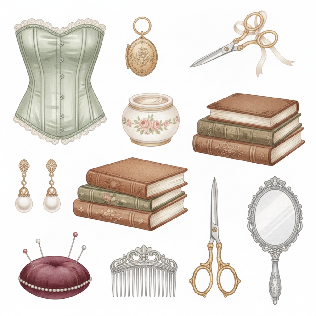 【水彩画風】レトロファッション クリップアートコレクション (PNG形式)