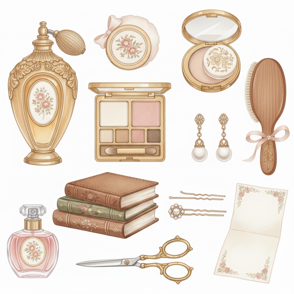 【水彩画風】レトロファッション クリップアートコレクション (PNG形式)