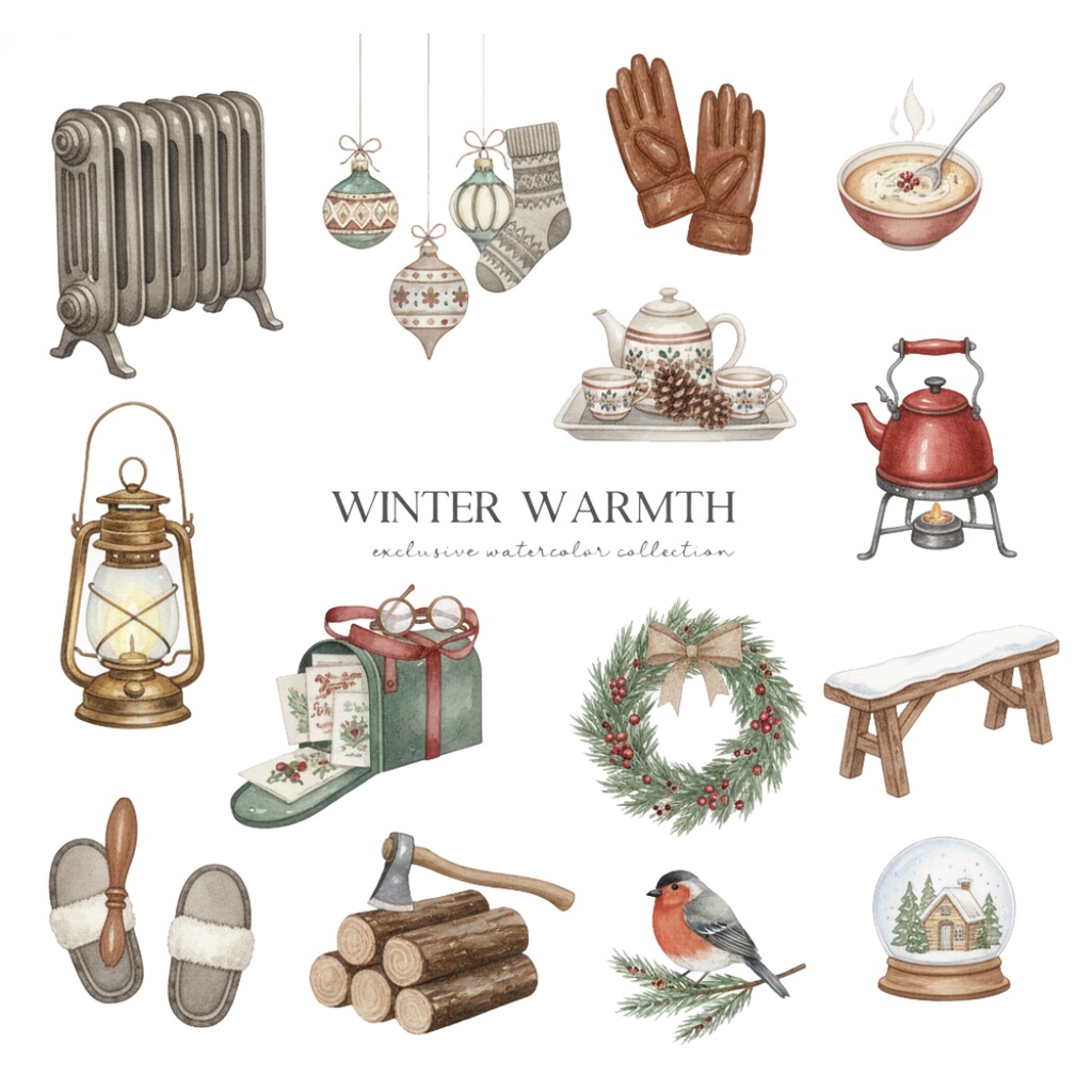【水彩画風】Winter 冬のクリップアートコレクション (PNG形式)