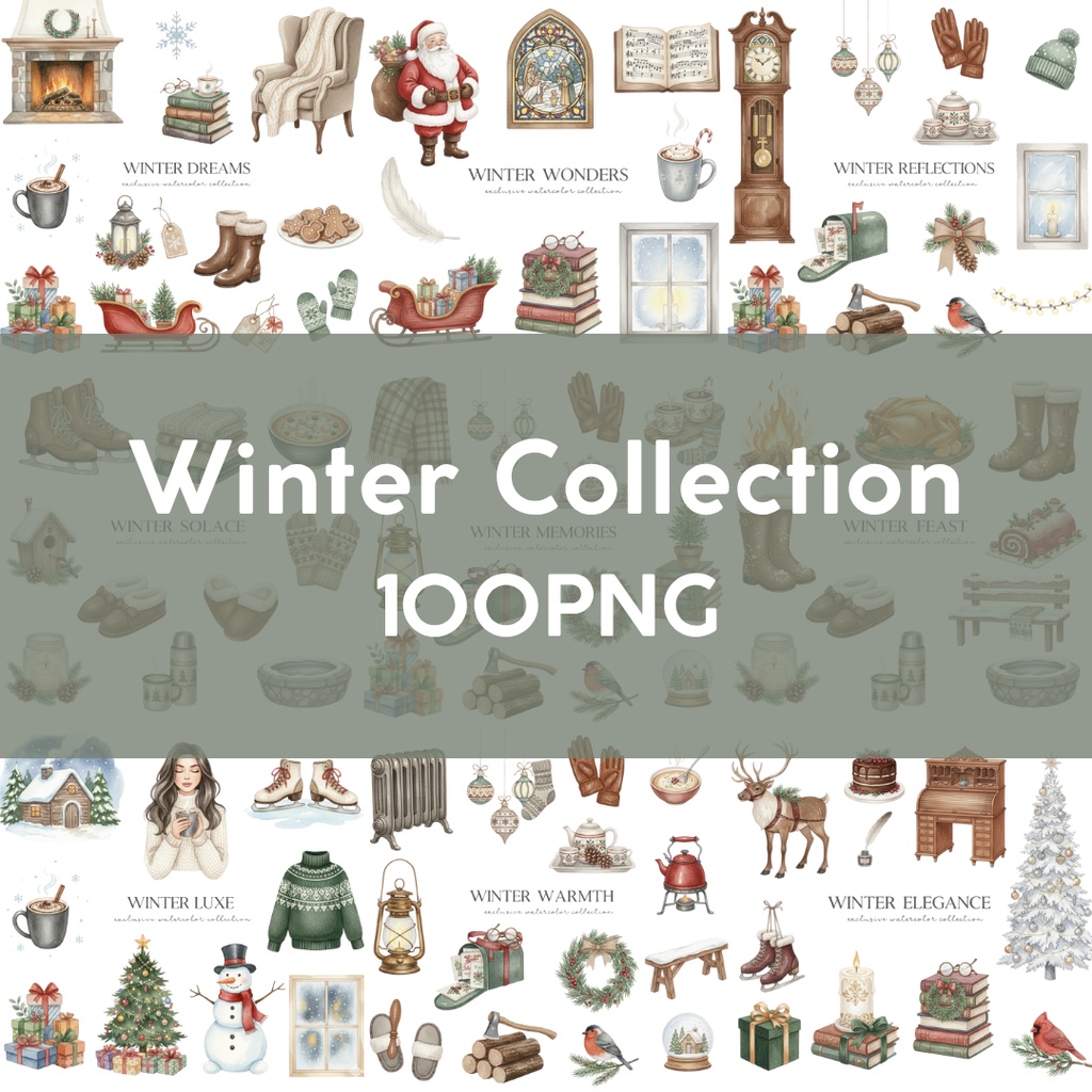 【水彩画風】Winter 冬のクリップアートコレクション (PNG形式)