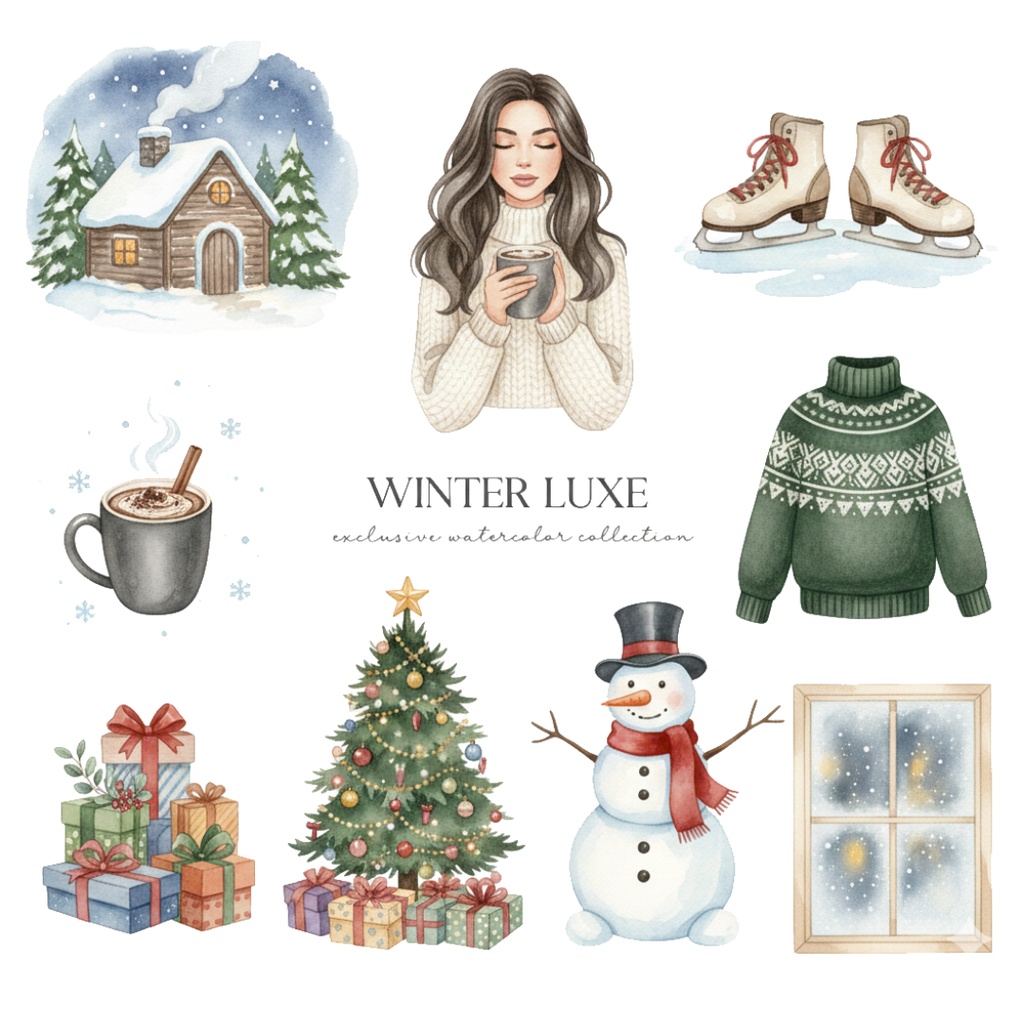 【水彩画風】Winter 冬のクリップアートコレクション (PNG形式)