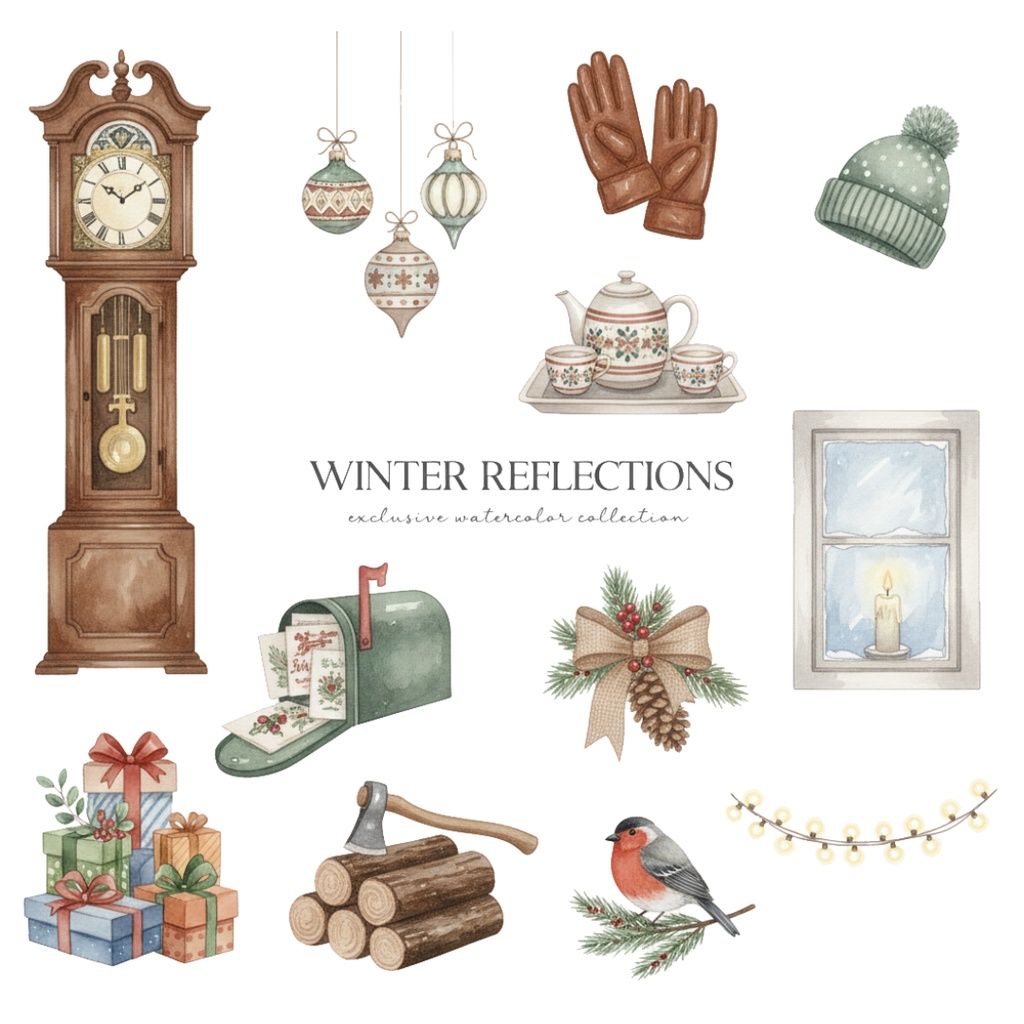 【水彩画風】Winter 冬のクリップアートコレクション (PNG形式)