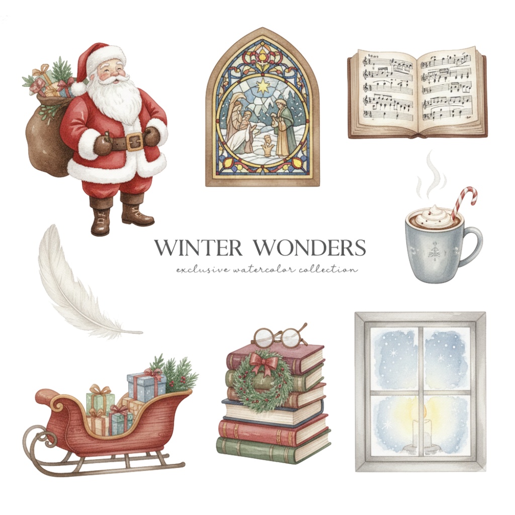 【水彩画風】Winter 冬のクリップアートコレクション (PNG形式)