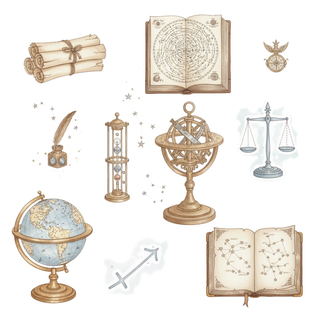 【水彩画風】天体観測 クリップアートコレクション (PNG形式)