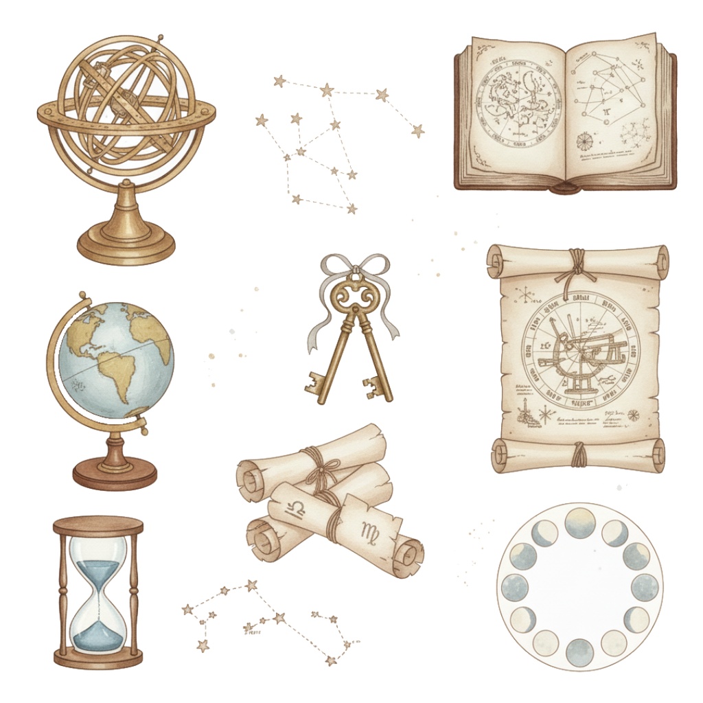 【水彩画風】天体観測 クリップアートコレクション (PNG形式)