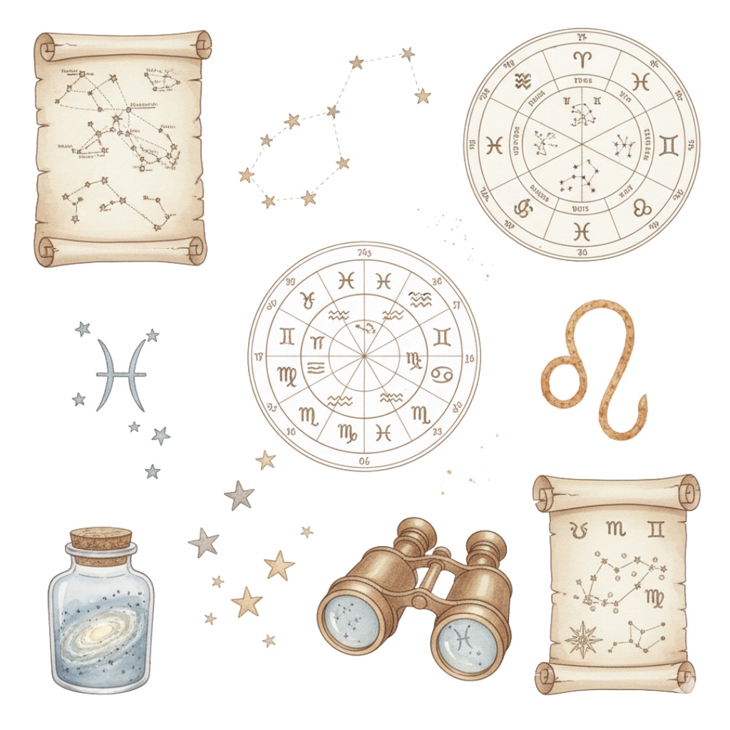 【水彩画風】天体観測 クリップアートコレクション (PNG形式)