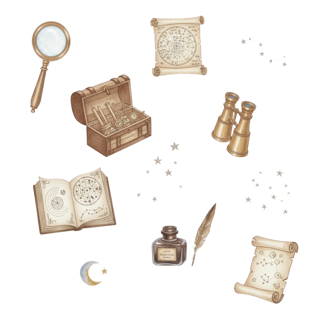 【水彩画風】天体観測 クリップアートコレクション (PNG形式)