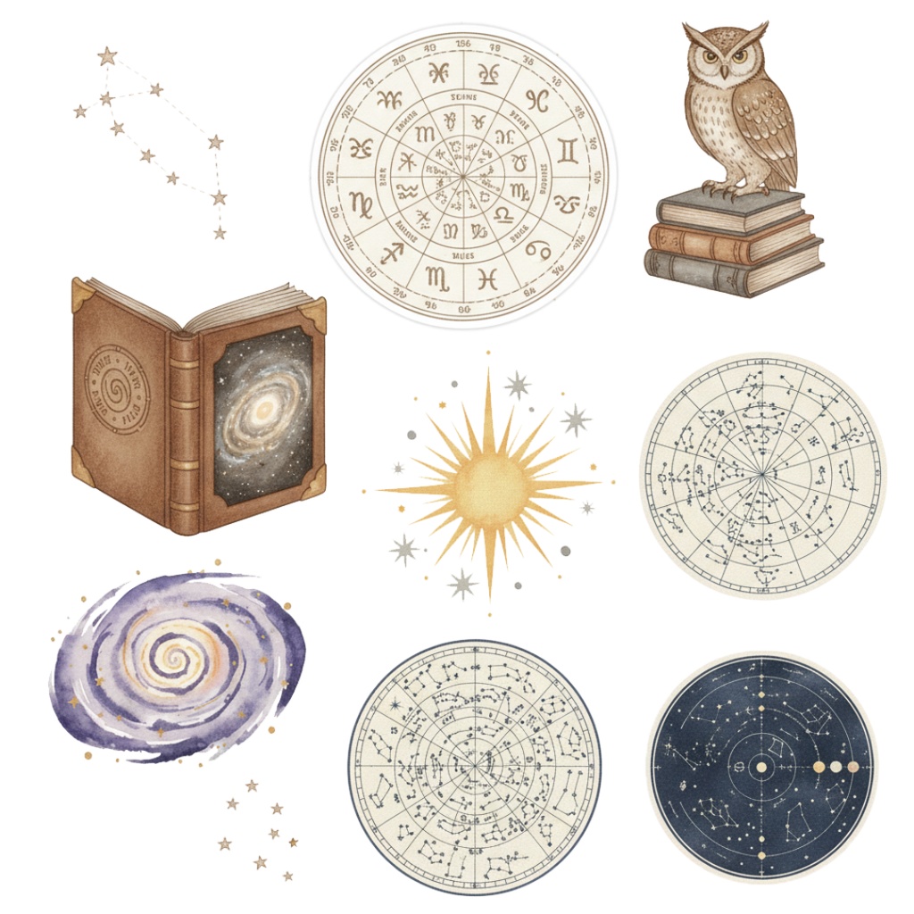 【水彩画風】天体観測 クリップアートコレクション (PNG形式)