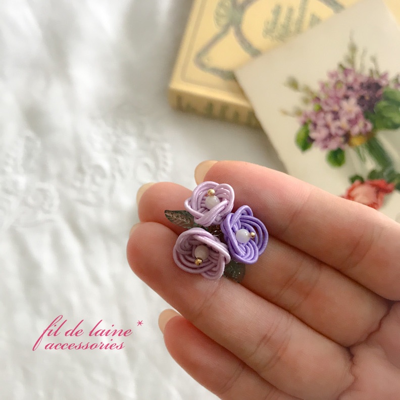 **水引イヤリング** 淡紫色の紫陽花ブーケ❤
