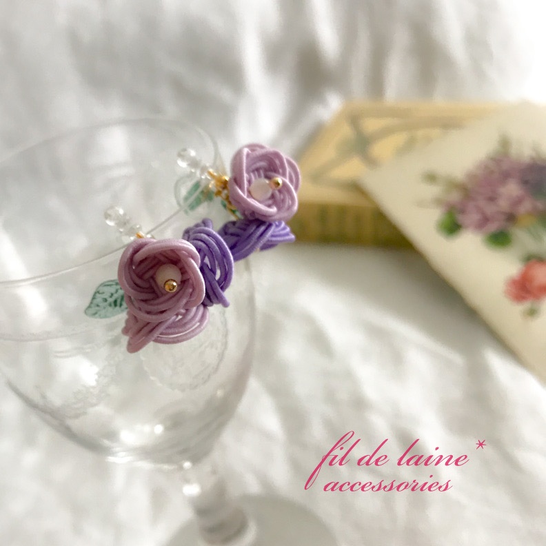 **水引イヤリング** 淡紫色の紫陽花ブーケ❤