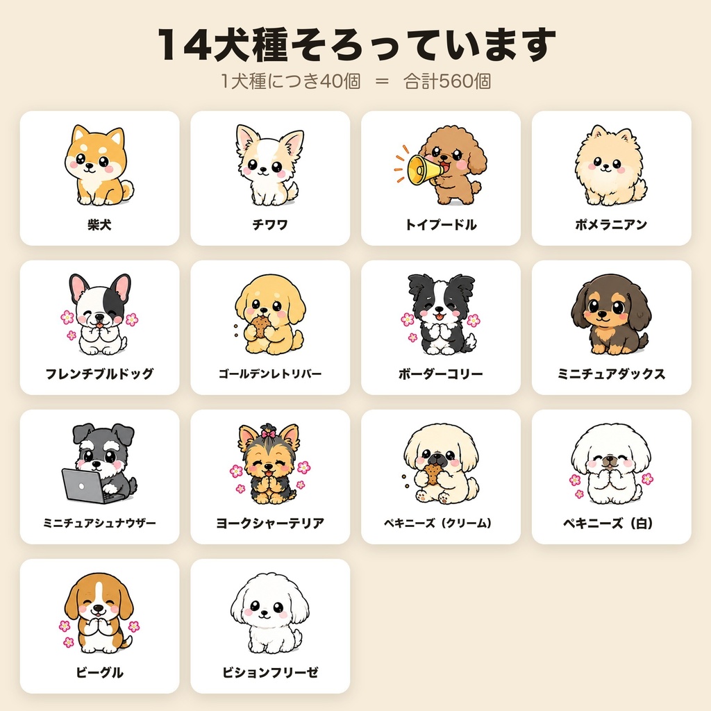 720個|犬種デジタルステッカー 14犬種+手帳パーツ160個|柴犬 チワワ トイプードル|GoodNotes 背景透過PNG