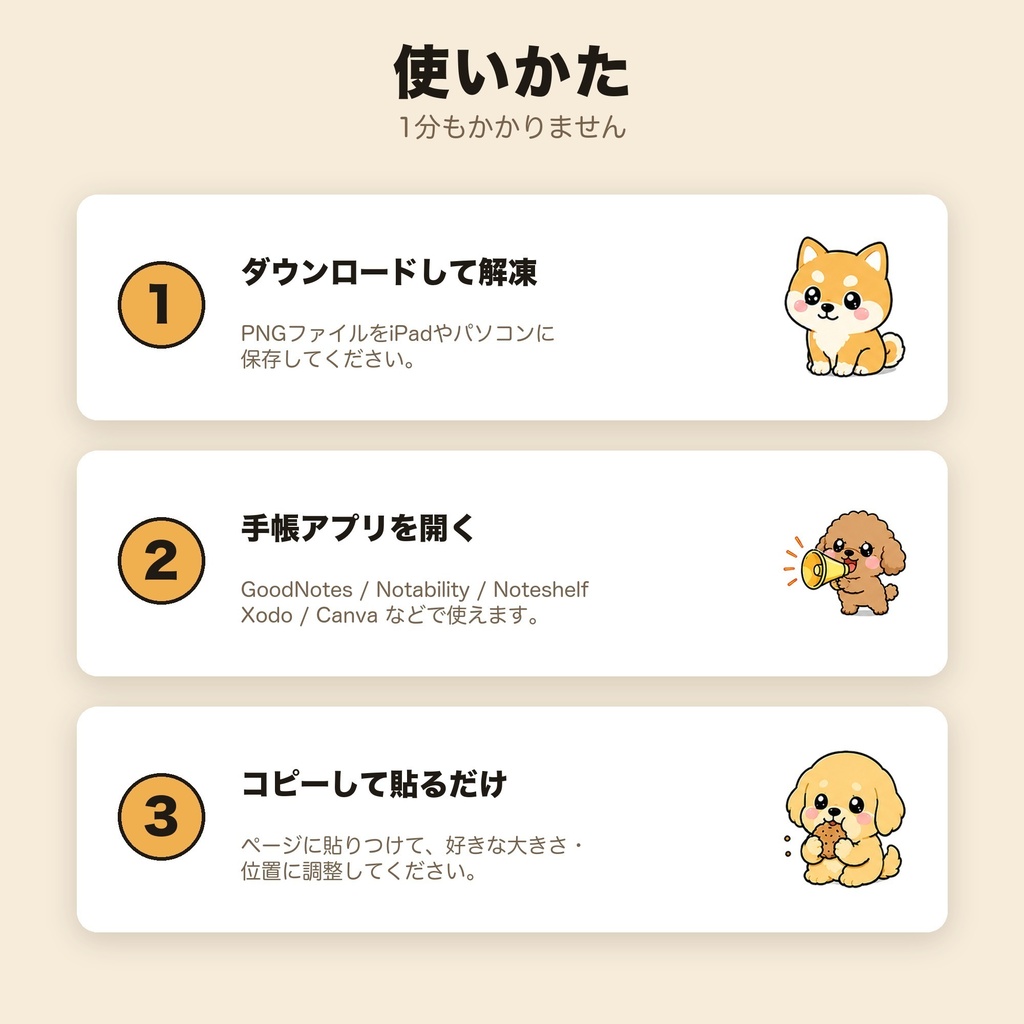 720個|犬種デジタルステッカー 14犬種+手帳パーツ160個|柴犬 チワワ トイプードル|GoodNotes 背景透過PNG