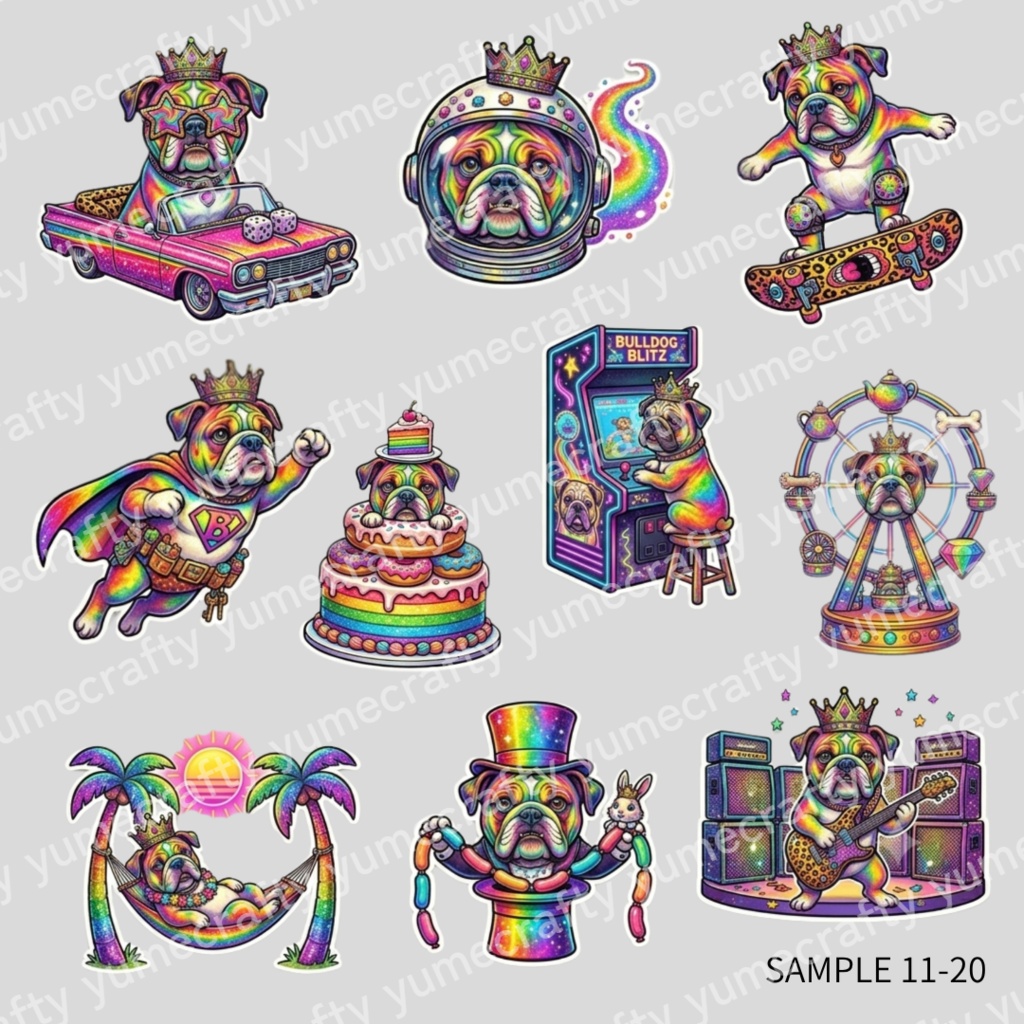 【背景透過PNG】サイケデリックブルドッグの一日 クリップアート・イラスト素材集(全20種セット)