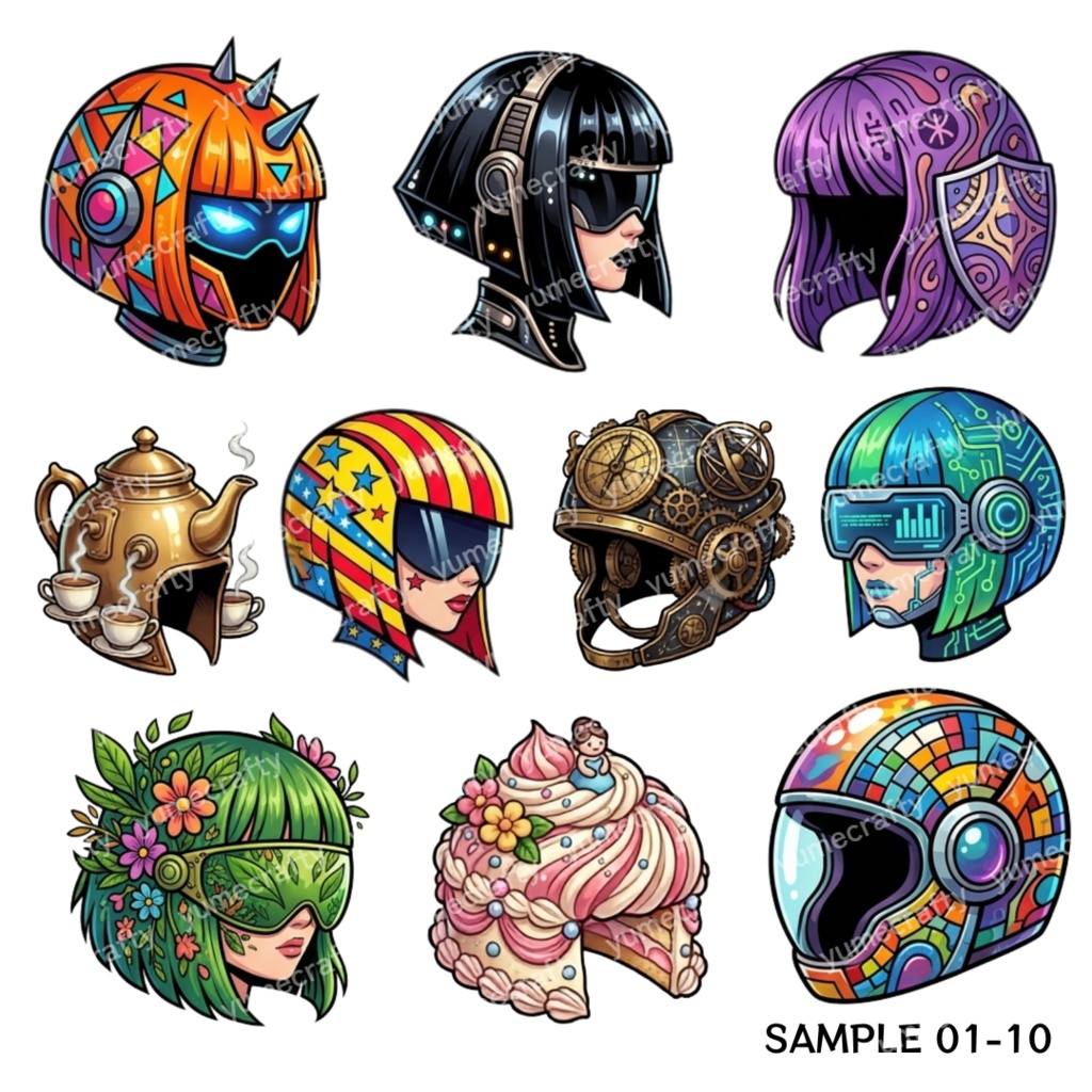 【背景透過PNG】ふしぎなヘルメットコレクション - Curious Helmet Collection - 30枚セット
