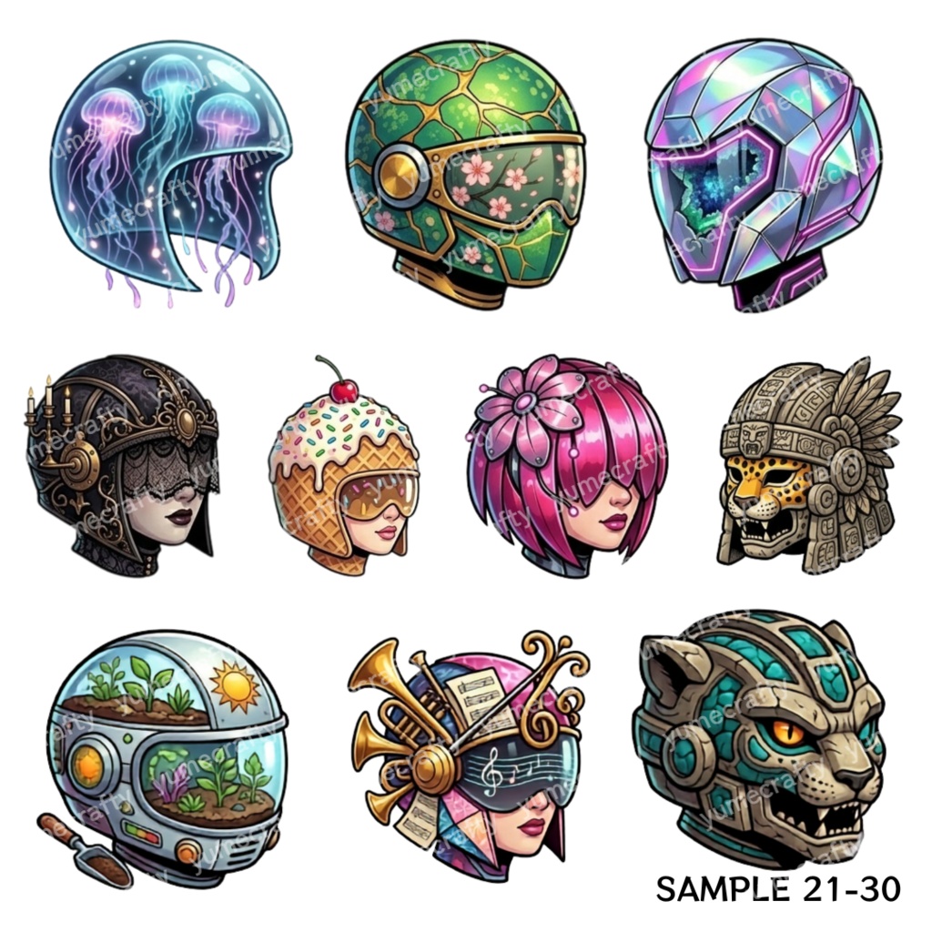 【背景透過PNG】ふしぎなヘルメットコレクション - Curious Helmet Collection - 30枚セット