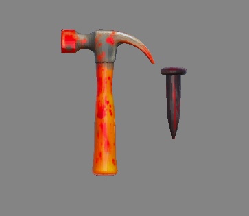【3Dモデル 武器】血のついたトンカチと釘/ハンマー/ホラーゲーム素材
