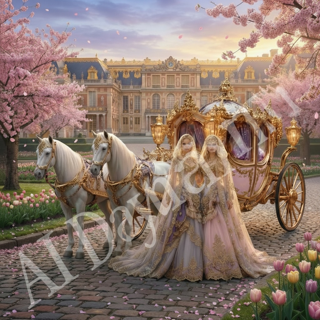 AI画像 Spring ~ Palace of Cherry Blossoms ~No. 8 Adorable Carriage 桜の花の宮殿 可愛らしい馬車 1枚