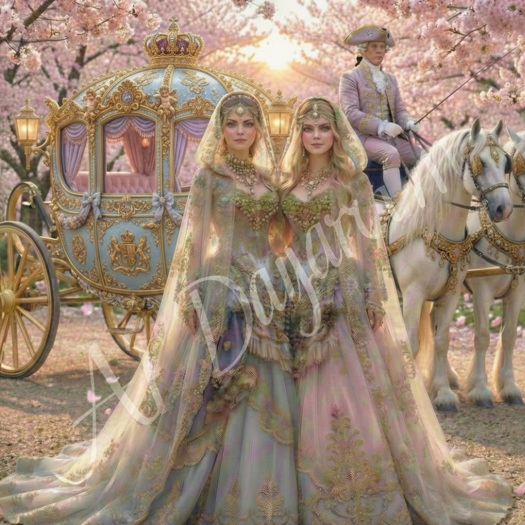 AI画像集 Spring ~ Palace of Cherry Blossoms 桜の花の宮殿 No7, No.11 桜の花の宮殿 可愛らしい馬車 No. 8,No.9 魅惑のメリーゴーランド No.10 5枚セット