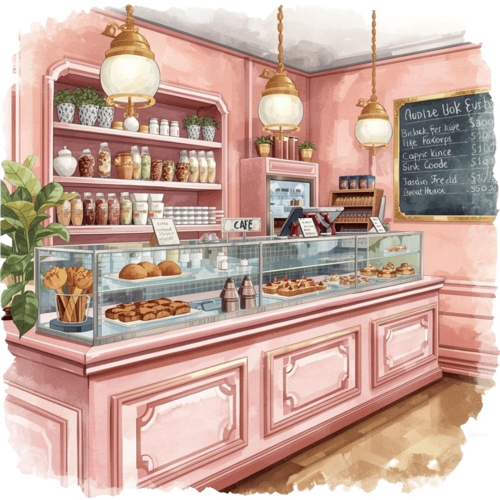 水彩画風 海辺カフェとメニュー のクリップアートセット(PNG・全12点)