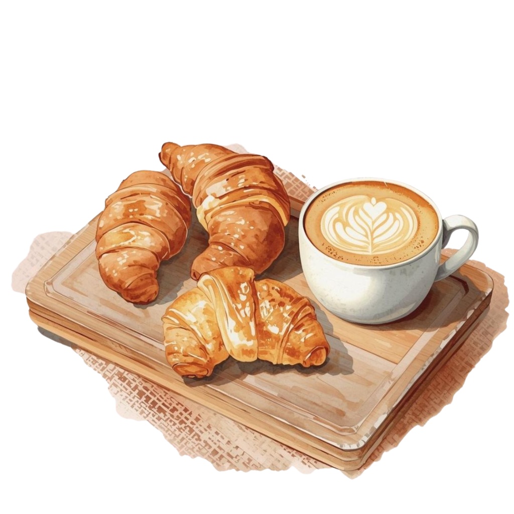 水彩画風 海辺カフェとメニュー のクリップアートセット(PNG・全12点)