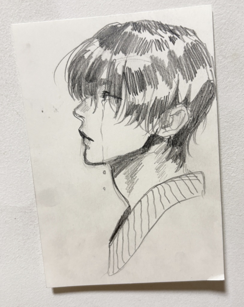 【手書き原画】横向きで泣いている人