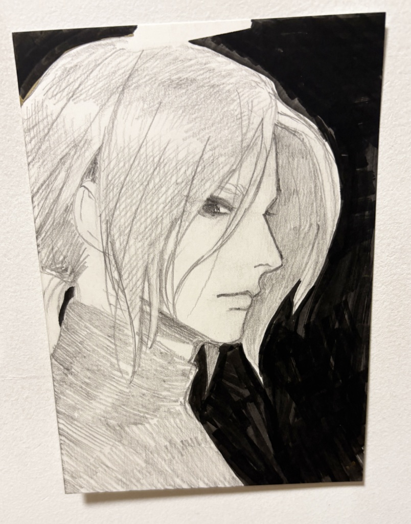 【手書き原画】横向きで黒ペン背景の人