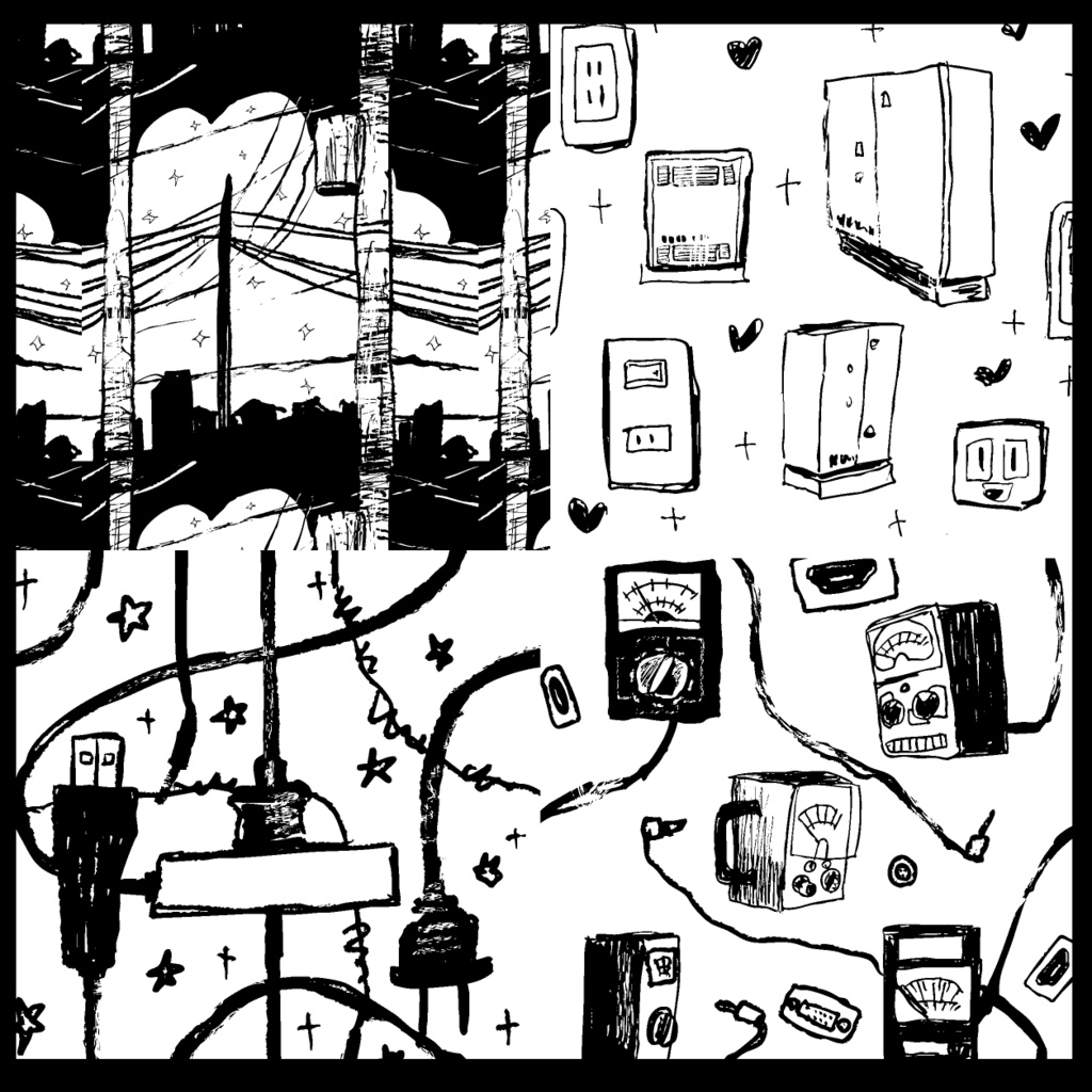 手書き | 電気系 | パターン |４set | JPG | 600dpi