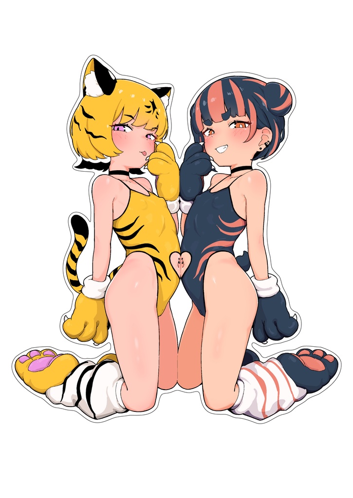 【ナナミヅキさんコラボ】黄虎ちゃんとシャケクマちゃんステッカー